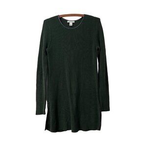 Belford Womens Dark Green Faux Leather Trim Pima Cotton Tunic Sweater Size Small